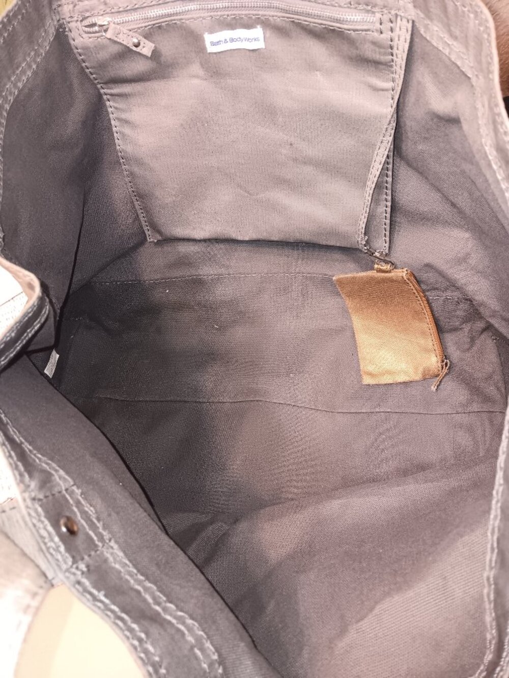 Bath & Body Works metallic gray and gold heavy duty coated canvas tote bag - Picture 5 of 13